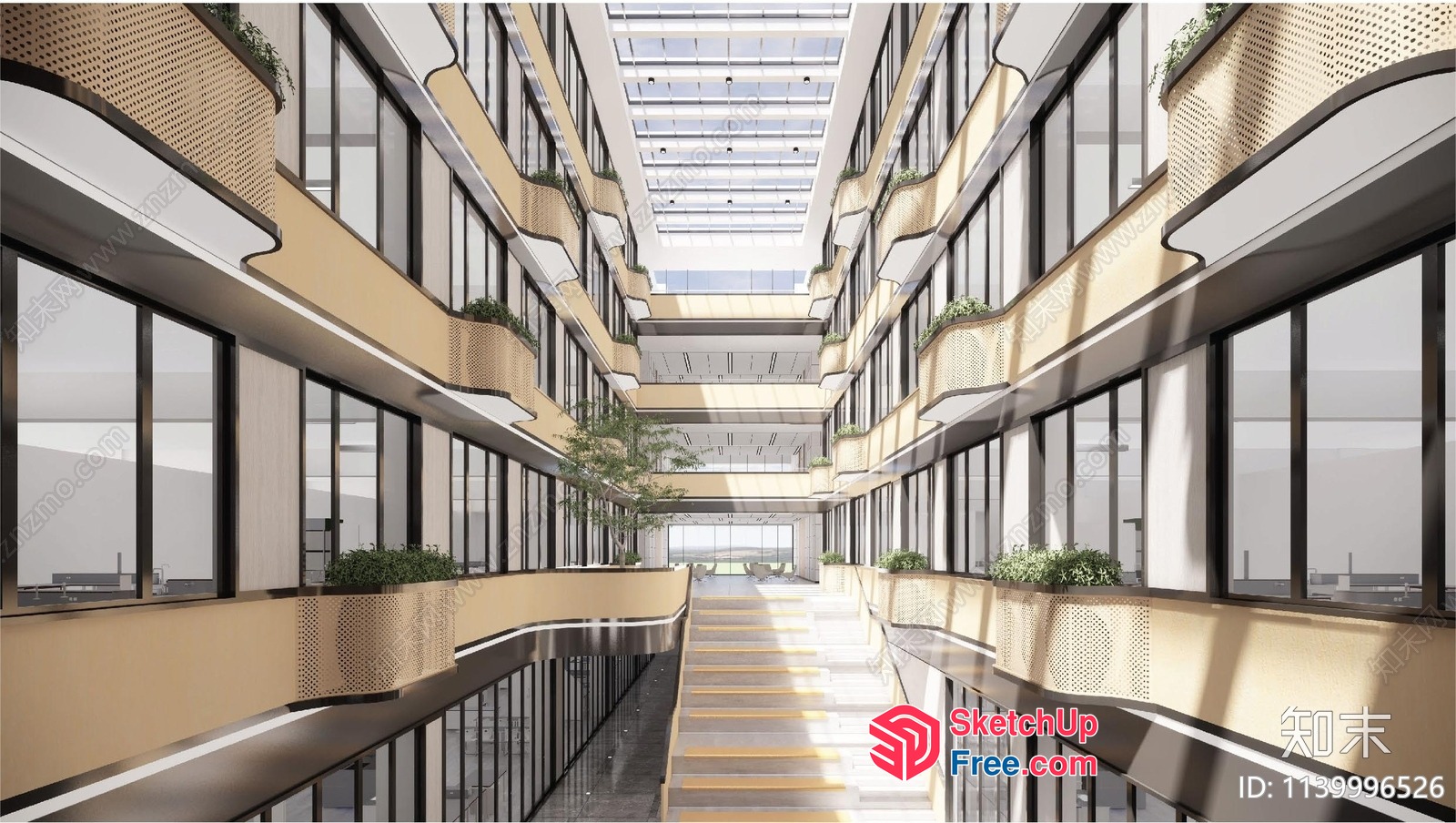 Modern Office Building Interior With Staircase And Windows 3D SketchUp File