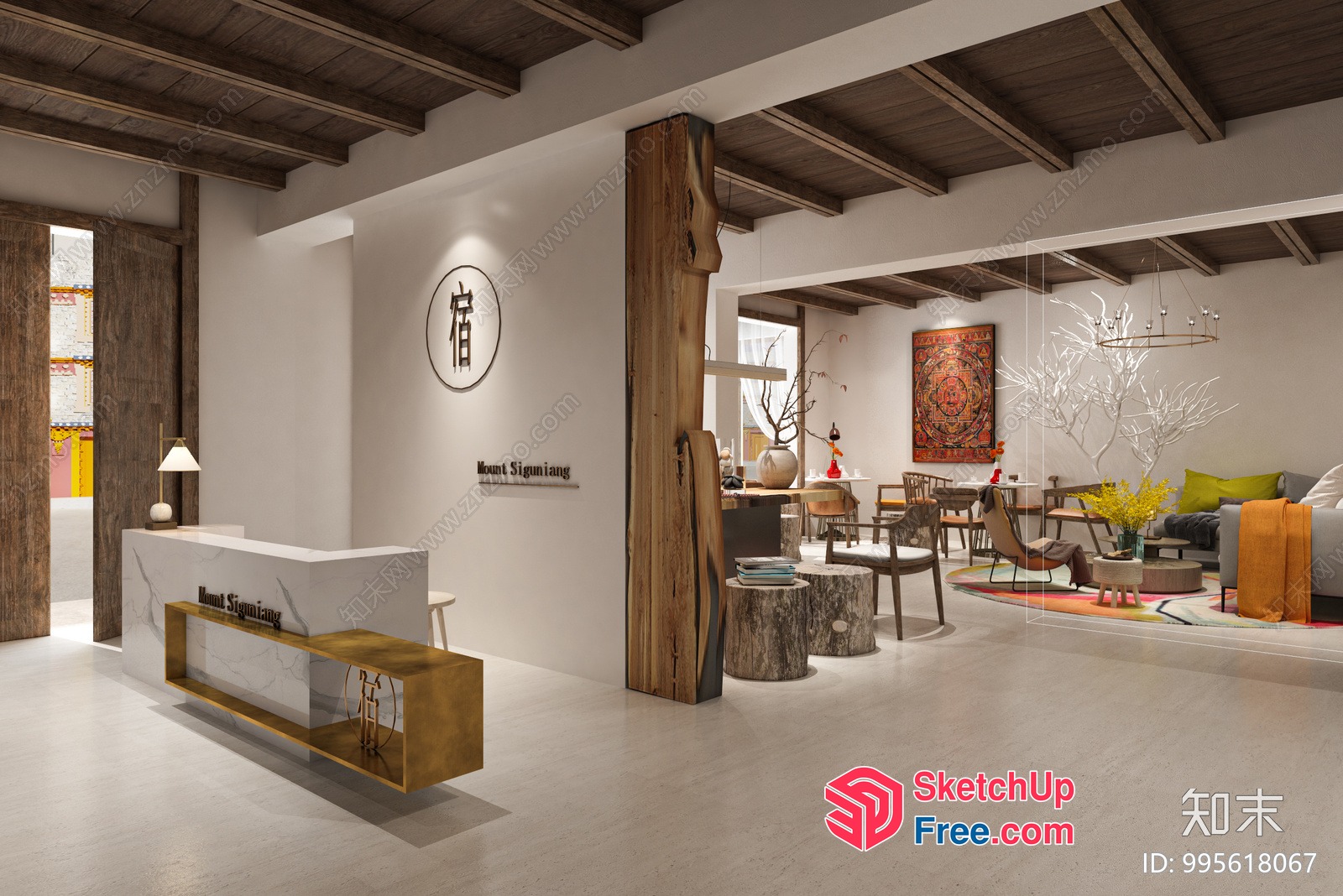 Modern Asian-Inspired Reception Area 3D SketchUp File