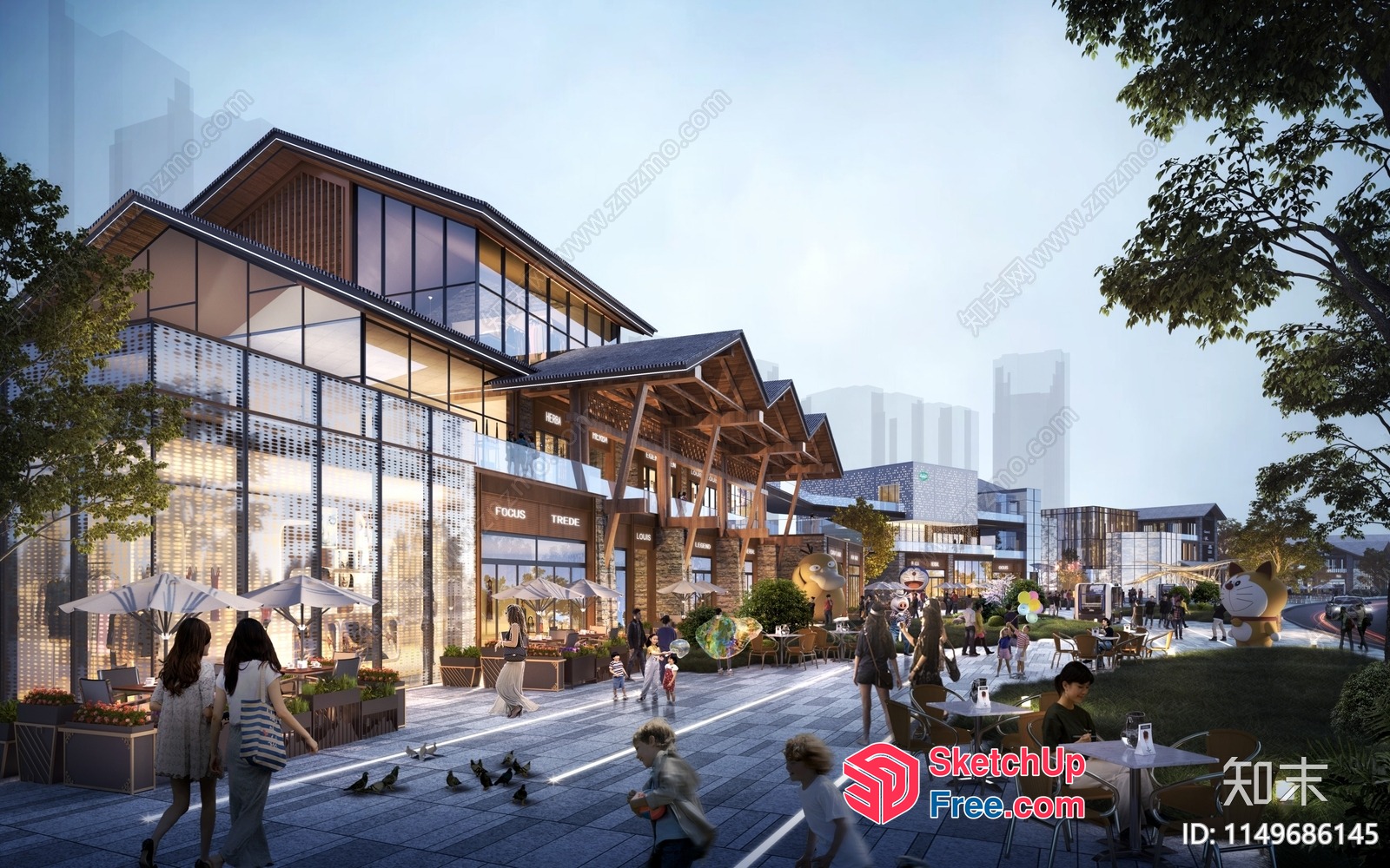 Commercial Street With Modern And Elegant Architecture 3D SketchUp File