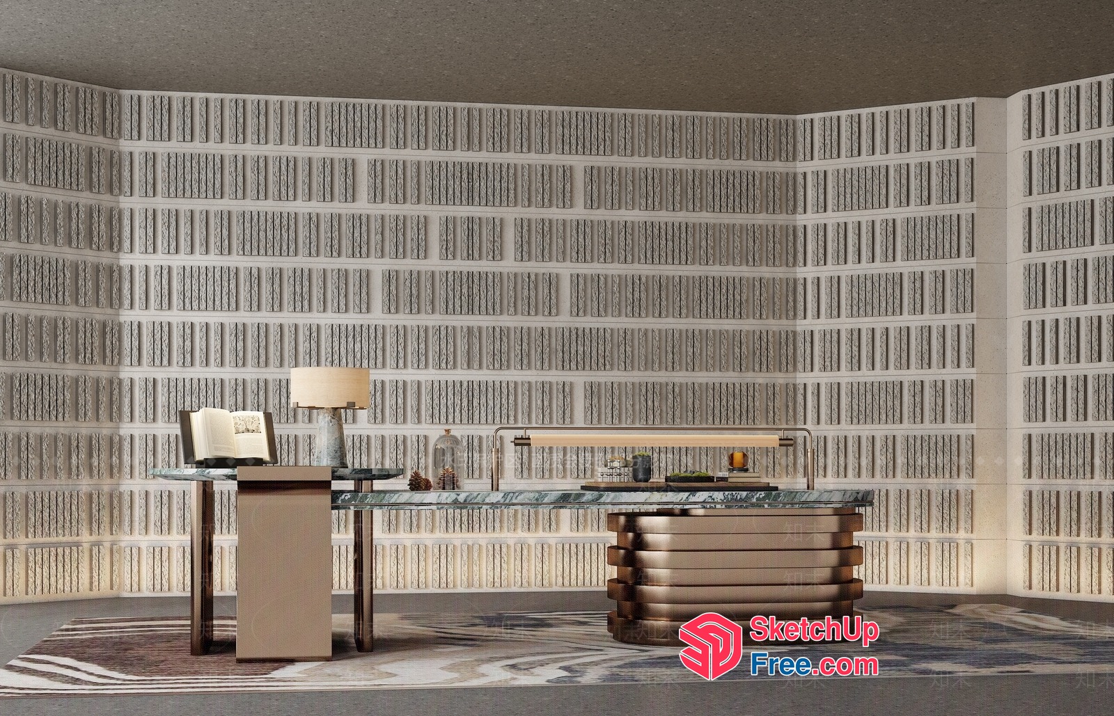 Luxurious Modern Office Space With Sleek Marble Desk 3D SketchUp File