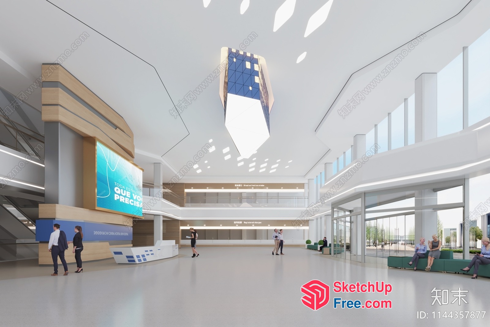 Office Building Interior With Glass Curtain Wall And Modern Decor 3D SketchUp File