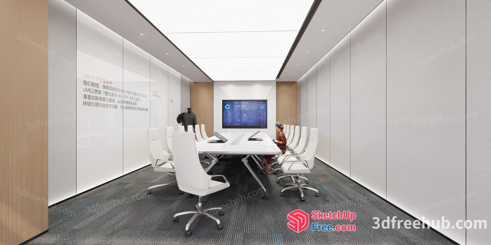 Modern Conference Room With White Table And Chairs 3D SketchUp File