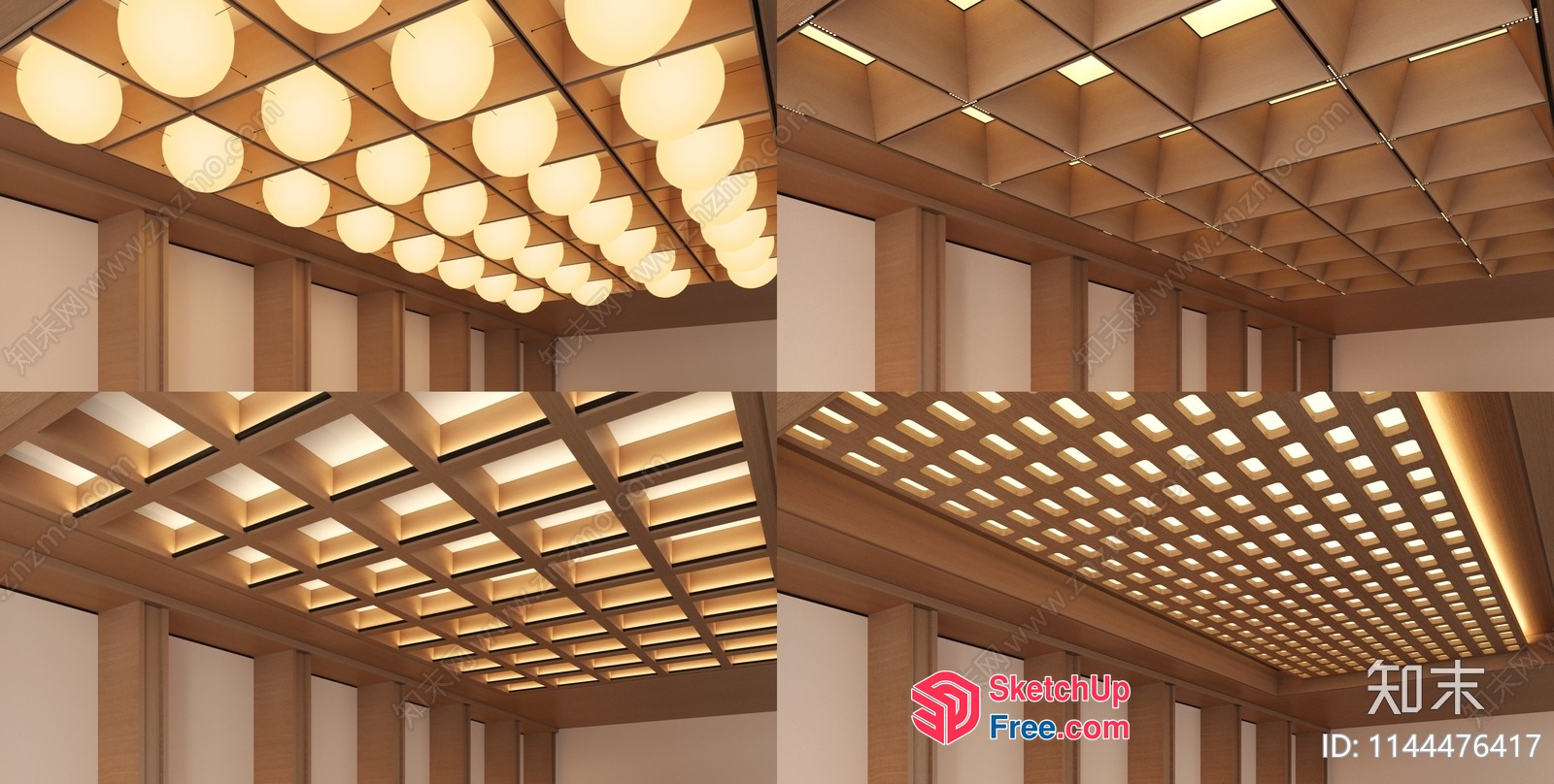 Modern Wooden Ceiling Design With Geometric Patterns And Lighting 3D SketchUp File