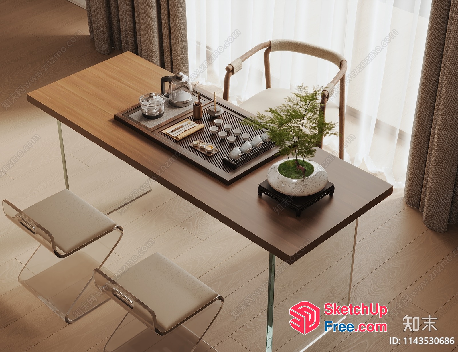 Modern Tea Table Setting With Elegant Tea Set 3D SketchUp File