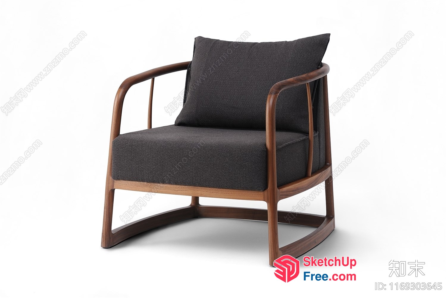 Stylish Modern Armchair With Dark Gray Cushions And Wood Frame 3D SketchUp File