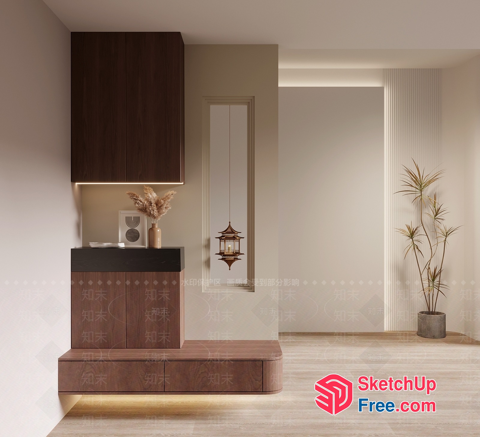 Minimalist Japanese Style Living Room Decor 3D SketchUp File