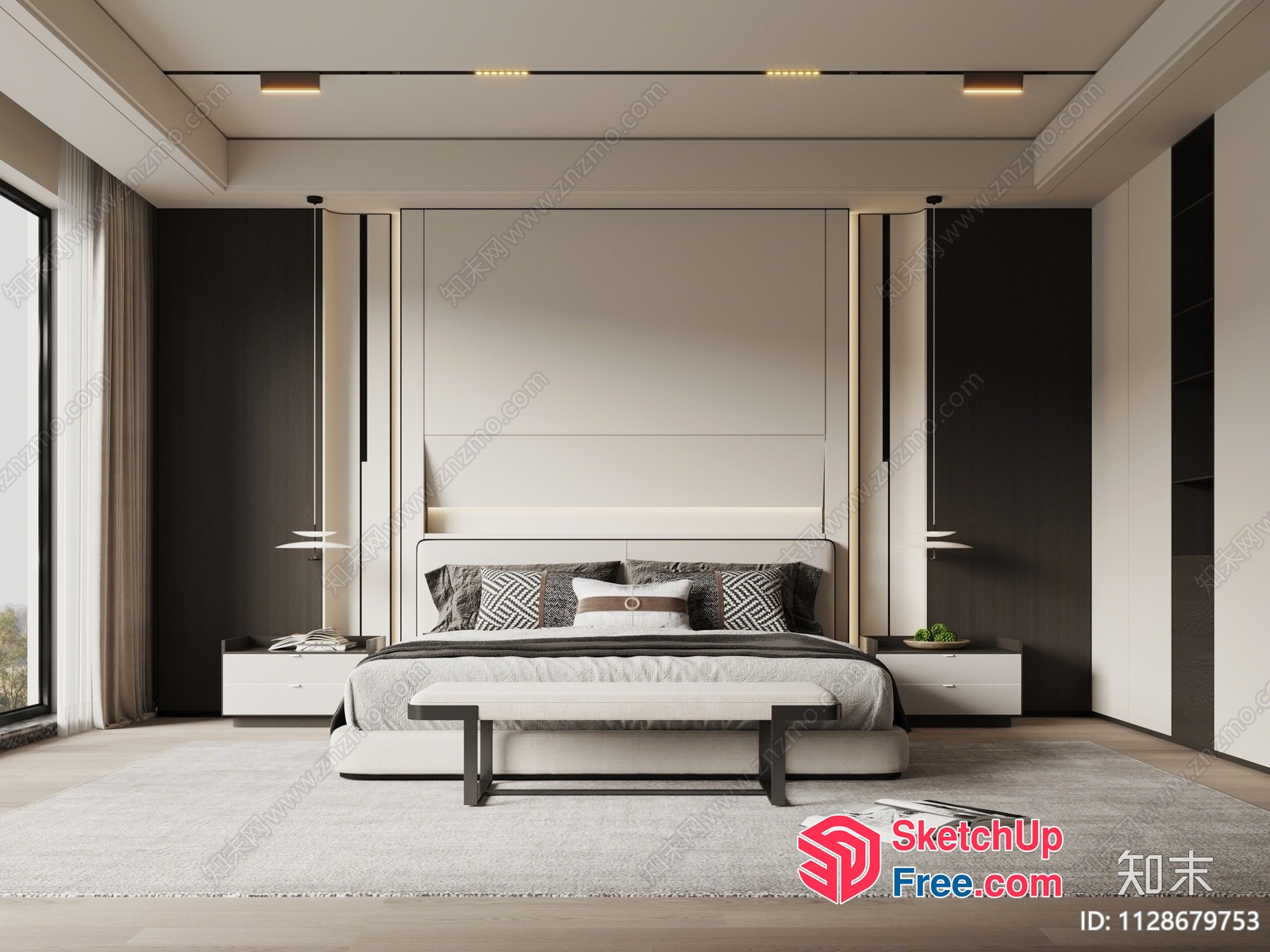 Modern Minimalist White Bedroom Interior 3D SketchUp File