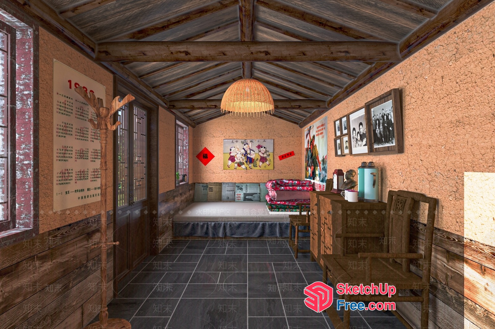 Cozy Rustic Homestay Interior 3D SketchUp File