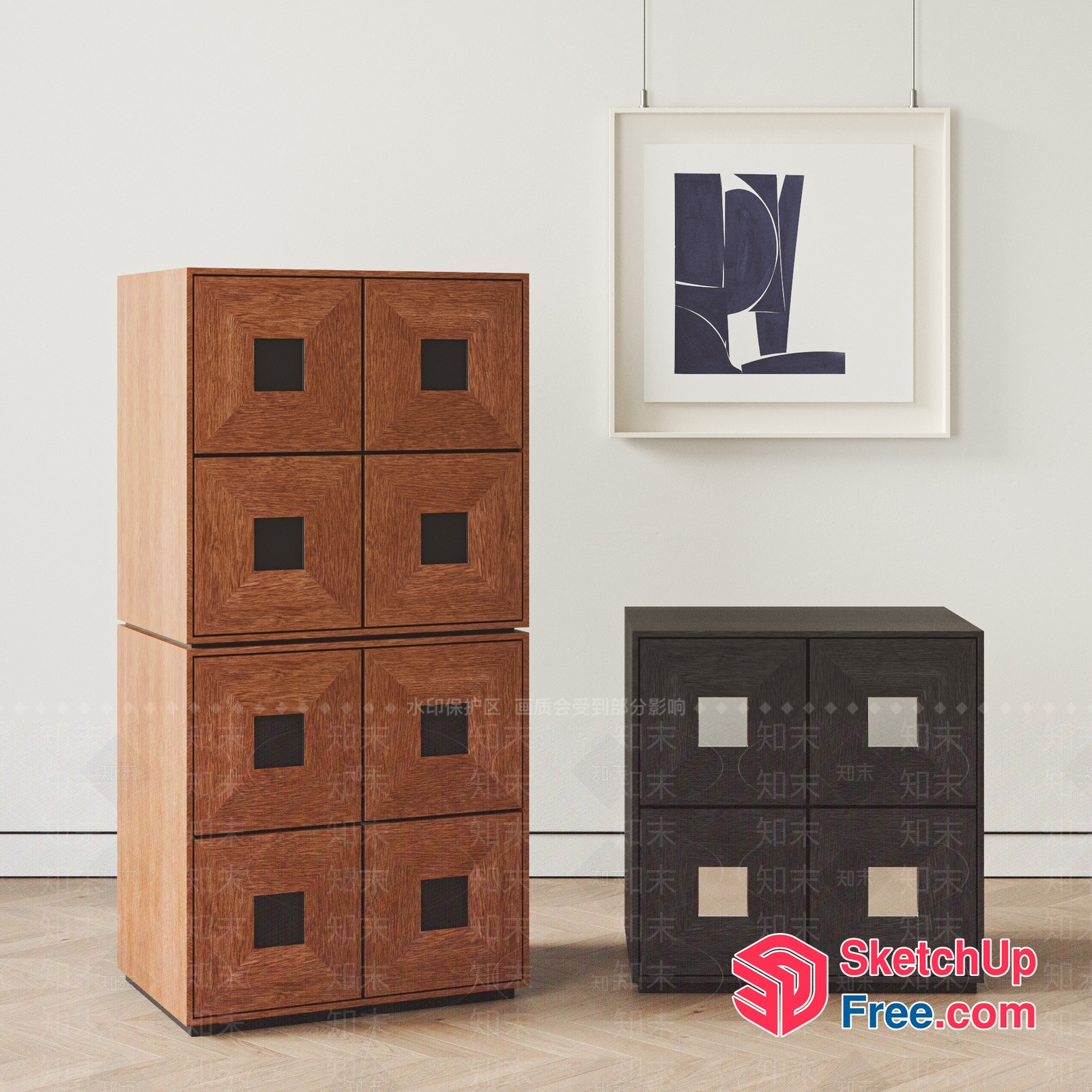 Modern Wooden Storage Units With Geometric Patterns 3D SketchUp File