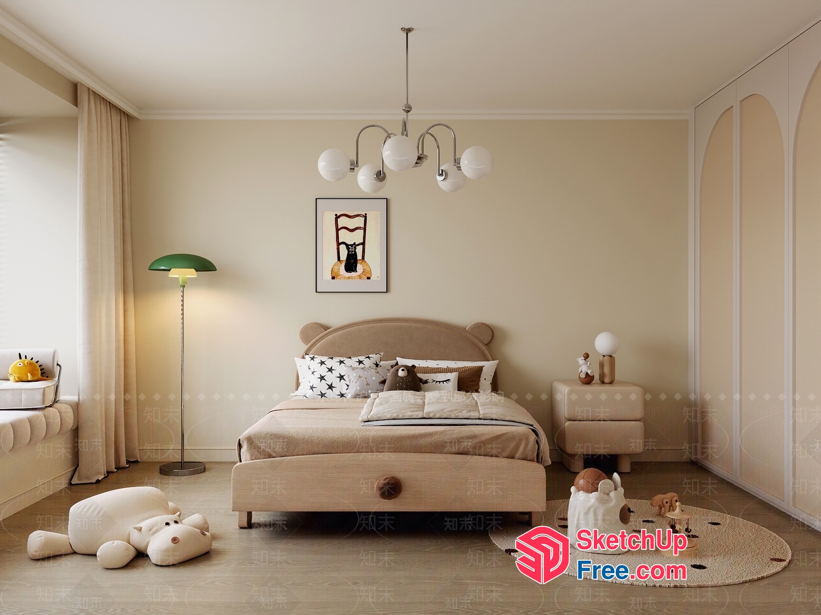 Beige And Brown Animal-Themed Bedroom 3D SketchUp File