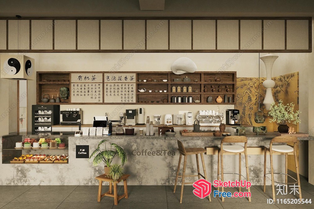 Modern Coffee Shop Interior With Asian Decor 3D SketchUp File