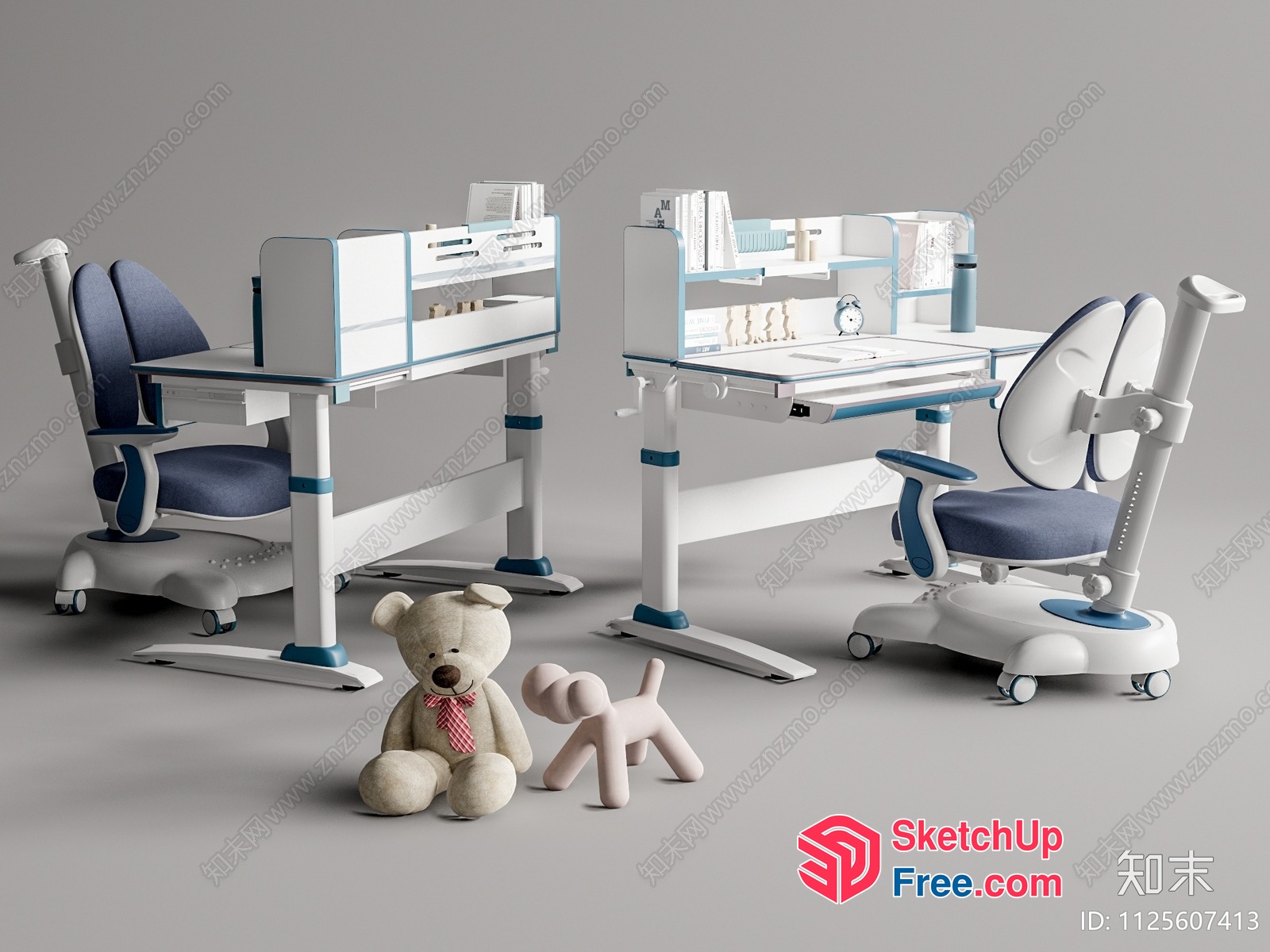 Modern Minimalist Office Furniture With Blue Accents 3D SketchUp File