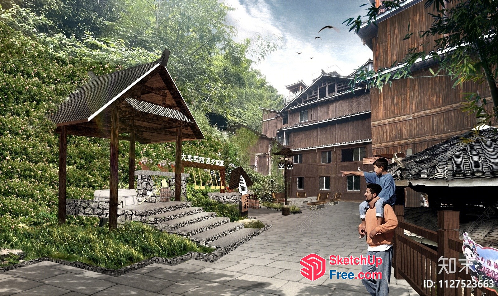 Serene Village Scene With Traditional Architecture 3D SketchUp File