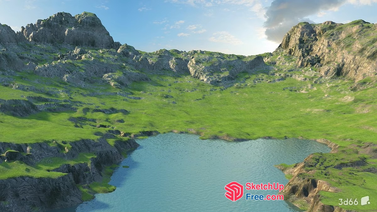 Serene Mountain Lake Landscape 3D SketchUp File