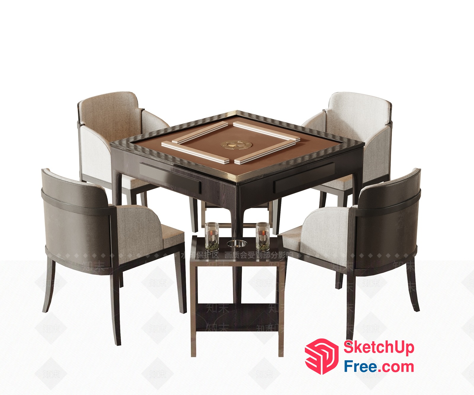 Modern Dining Table Set With Brown And Beige Upholstery 3D SketchUp File