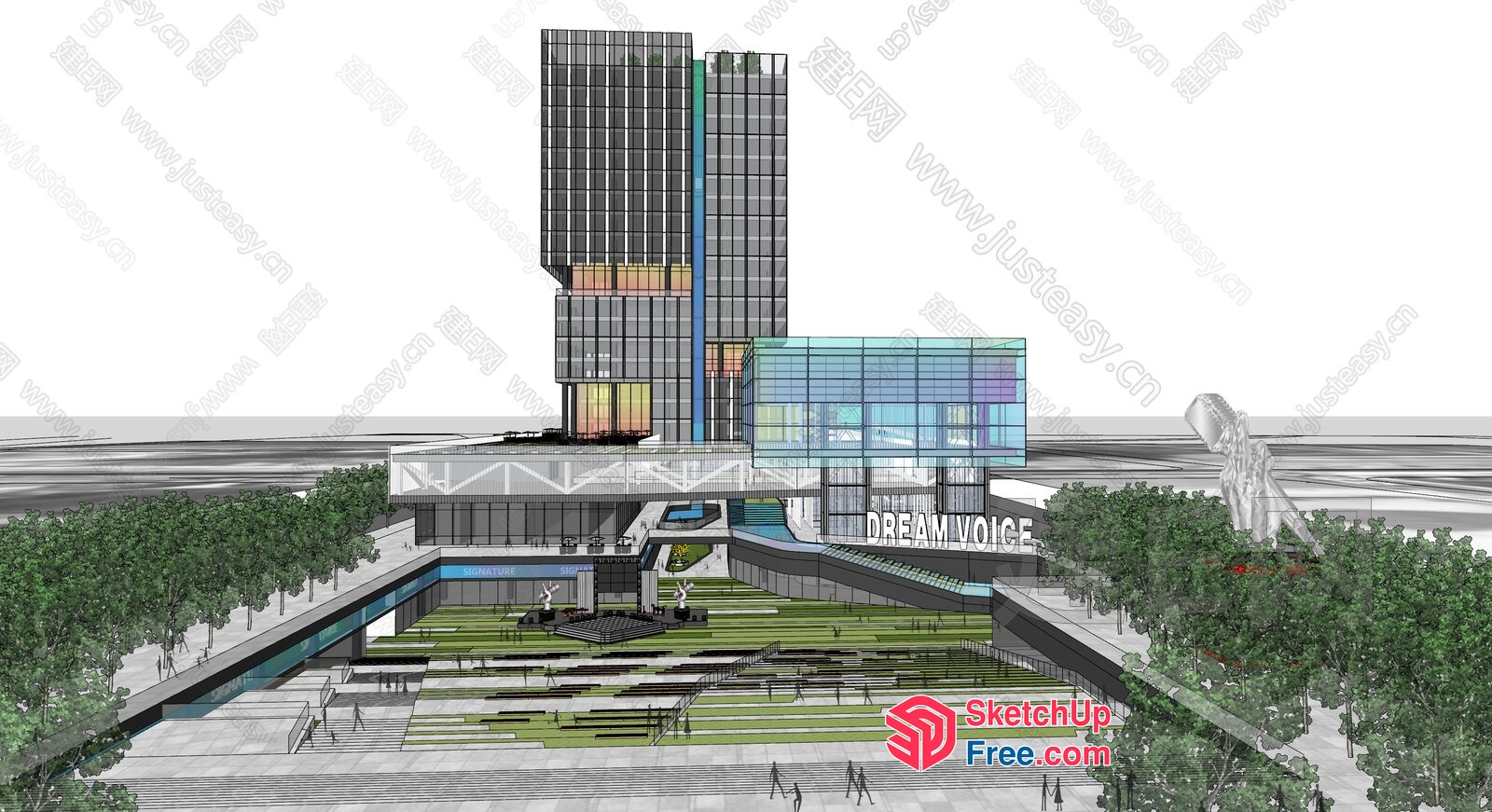 Modern Glass And Steel Office Building 3D SketchUp File