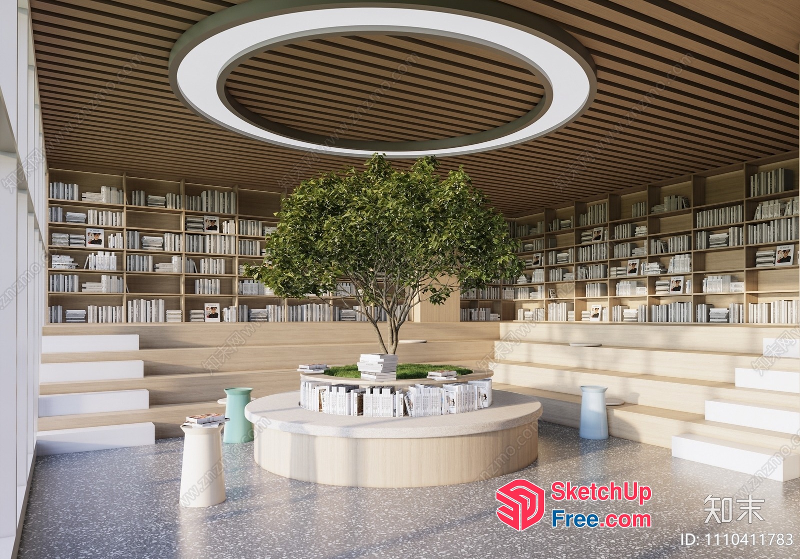 Modern Library Interior With Circular Seating Area 3D SketchUp File