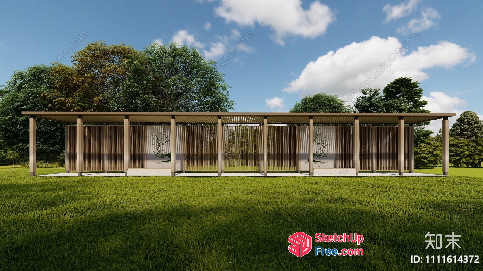 Outdoor Pavillion With Canopies And Columns 3D SketchUp File