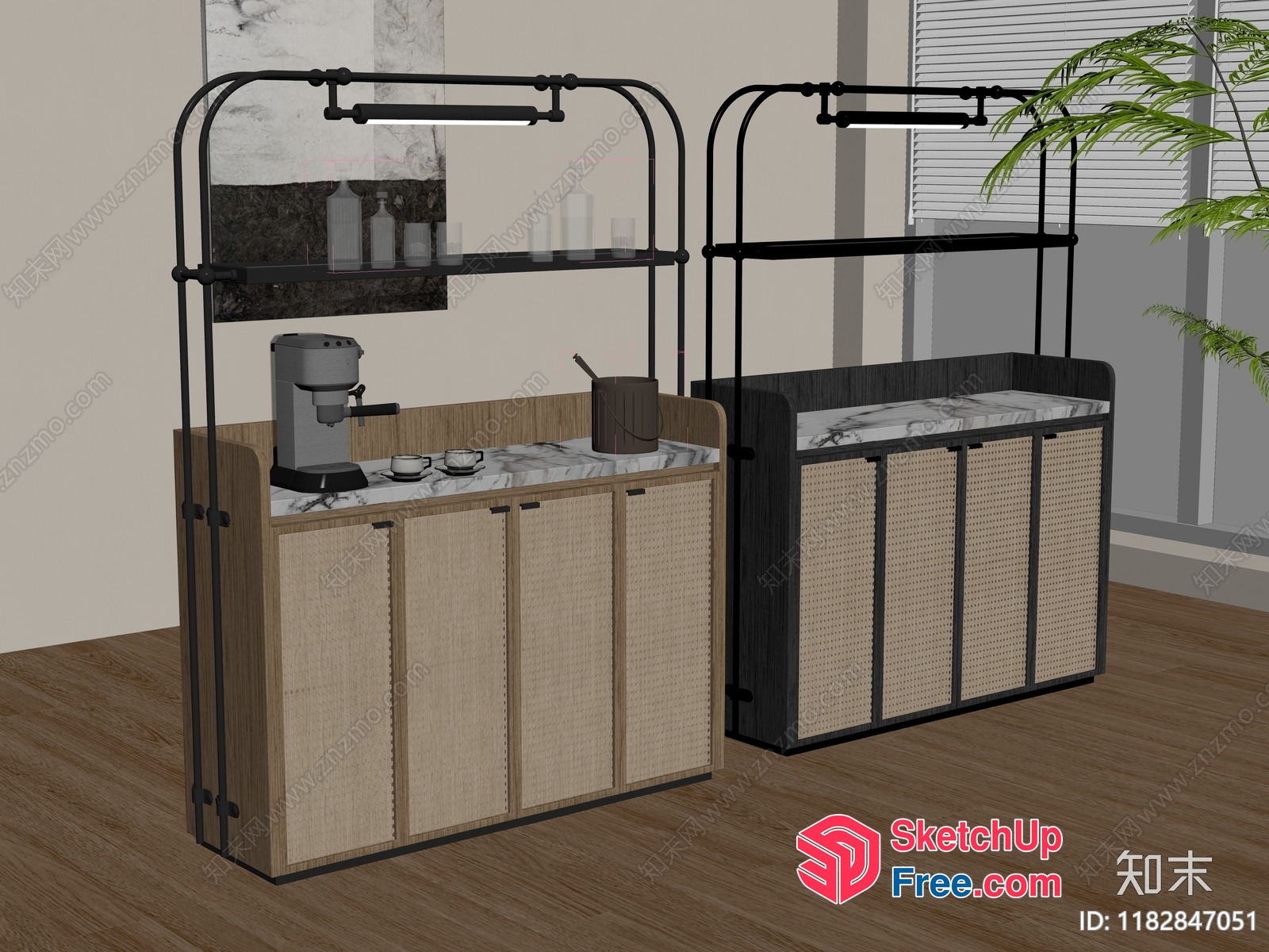 Two Modern Bar Counters With Marble Tops And Glass Shelves 3D SketchUp File