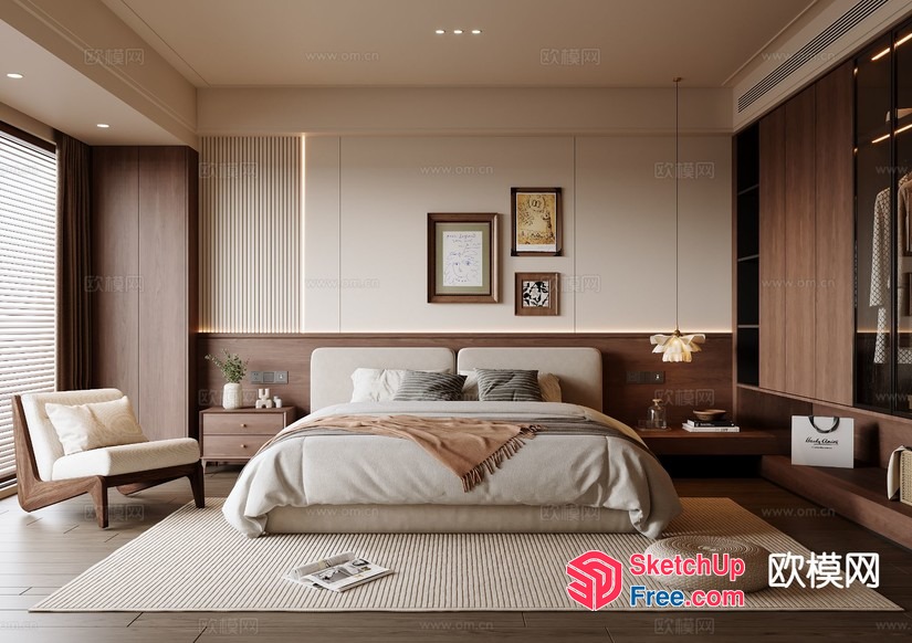 Modern Minimalist Japanese Style Bedroom 3D SketchUp File