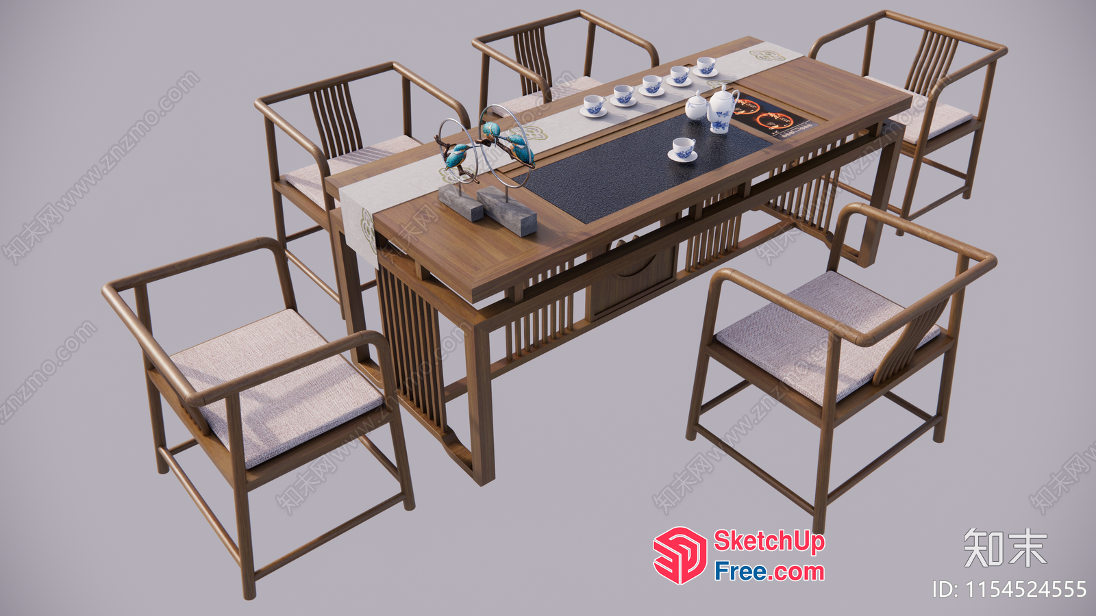 Asian-Style Dining Room With Table And Chairs 3D SketchUp File