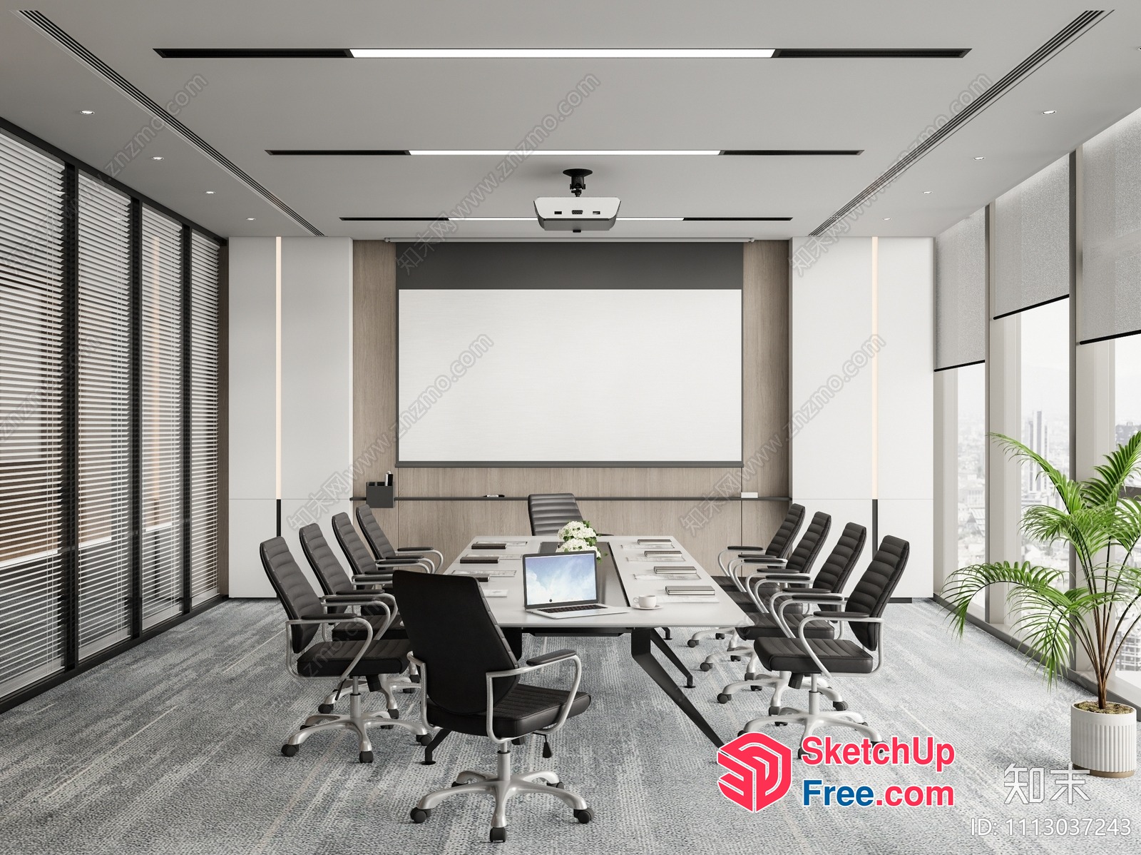Modern Conference Room With Projector And Large Table 3D SketchUp File
