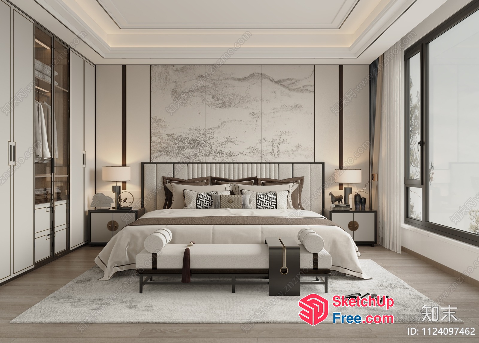 Modern Luxury Bedroom Design With Elegant Bed And Dressing Table 3D SketchUp File