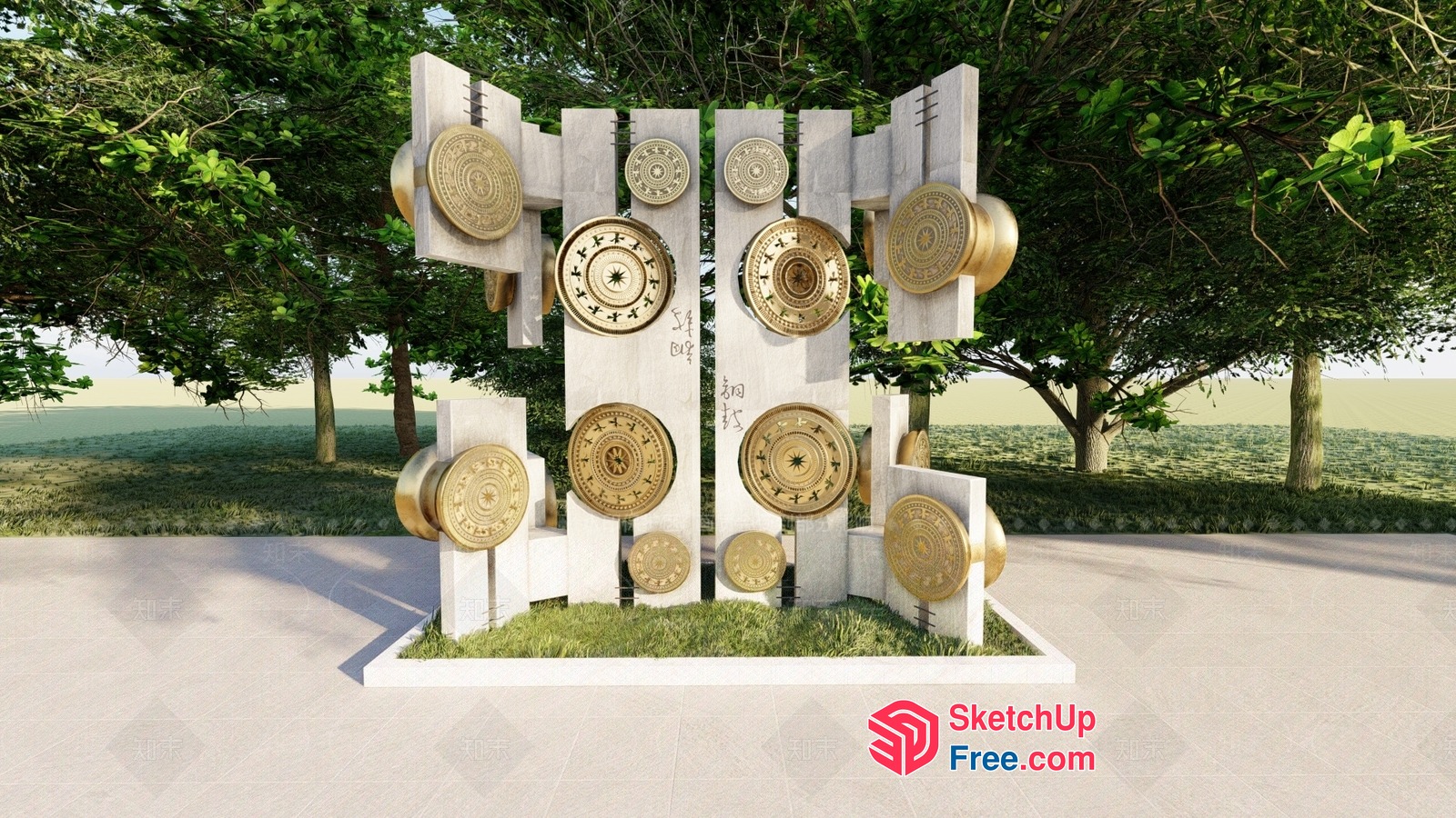 Exterior Decor With Unique Pillar And Stair Design 3D SketchUp File