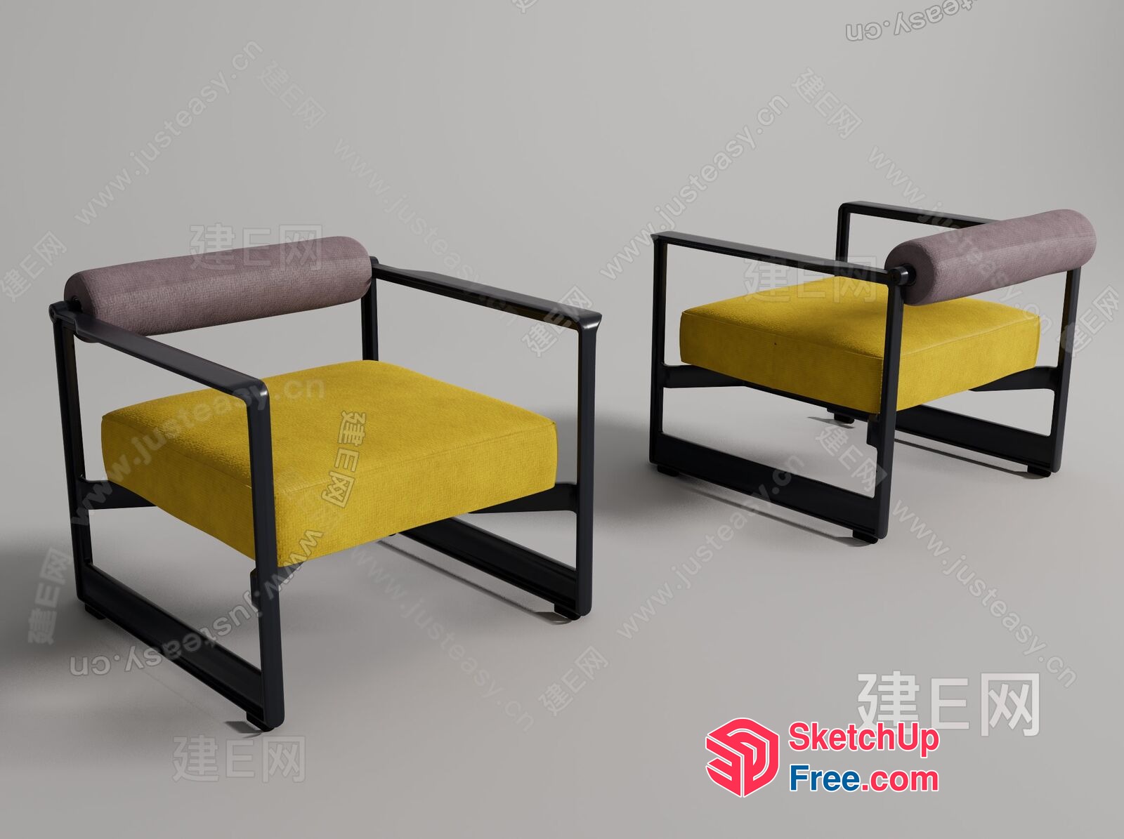 Modern Minimalist Armchairs With Yellow And Brown Cushions 3D SketchUp File