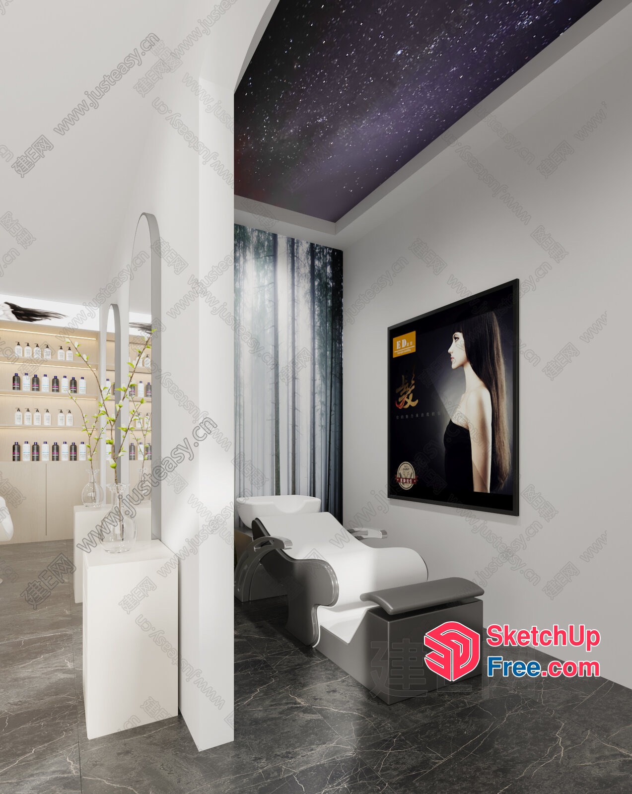 Stylish Modern Hair Salon Interior 3D SketchUp File