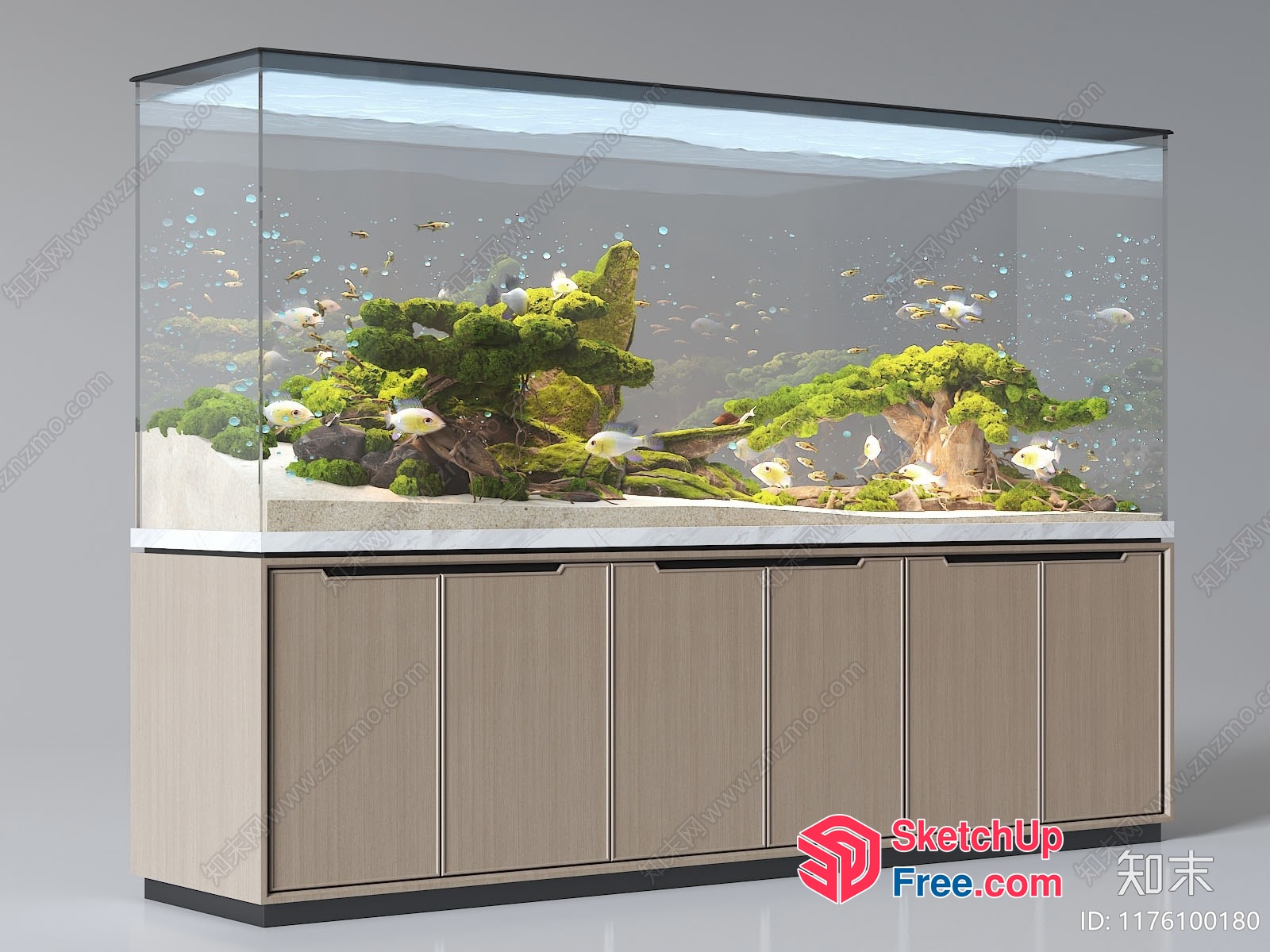 Modern Aquarium Display With White And Green Decor 3D SketchUp File