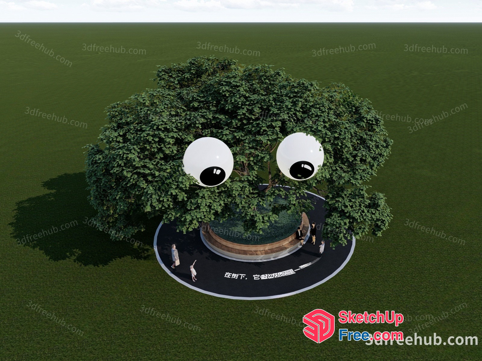 A Large Tree With Big Eyes And A Road 3D SketchUp File