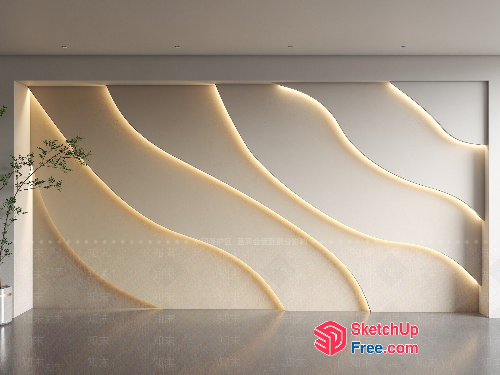 Elegant Modern Minimalist Curved Wall Design 3D SketchUp File