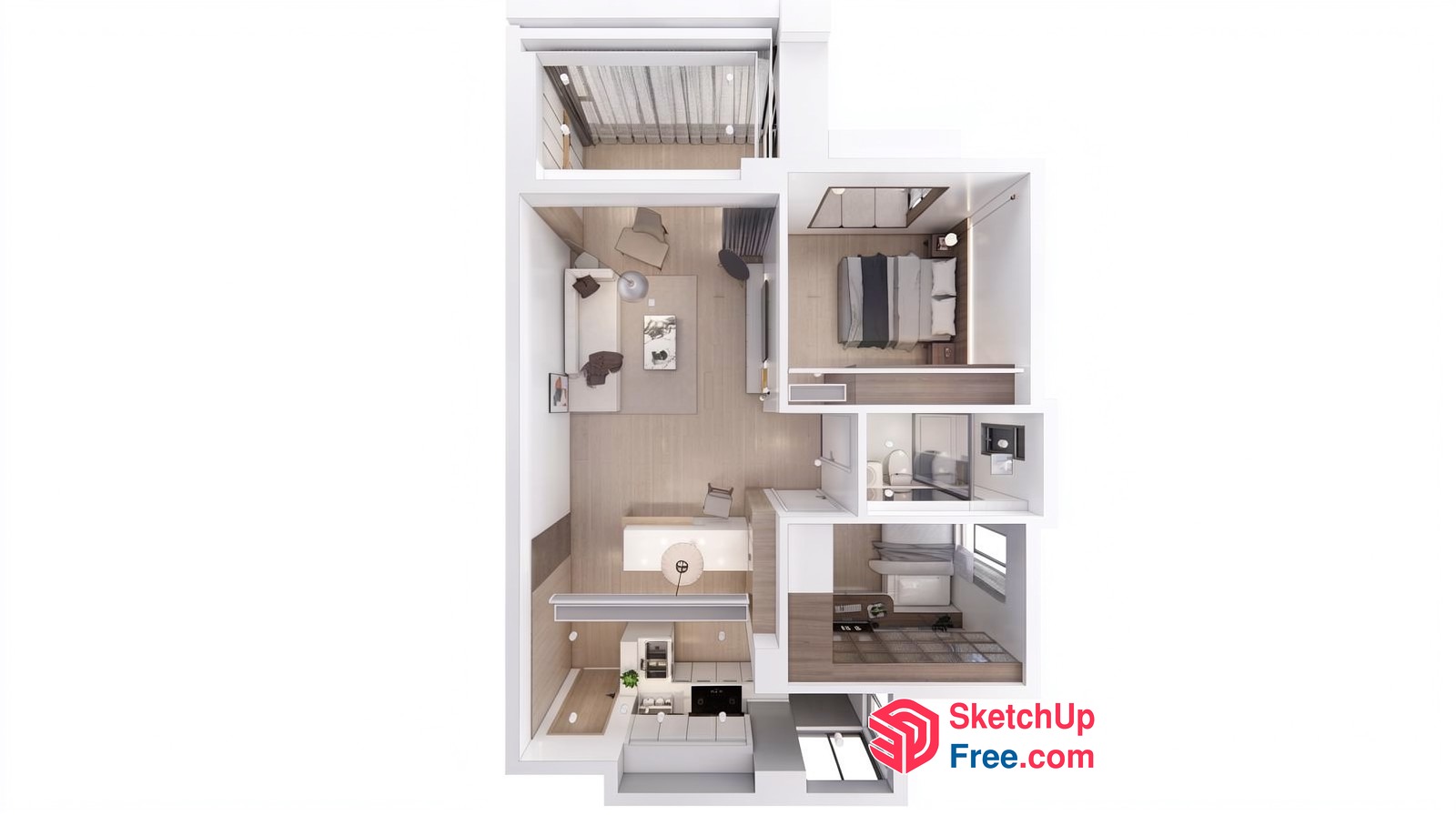 Modern Apartment Plan With Neutral Color Scheme 3D SketchUp File