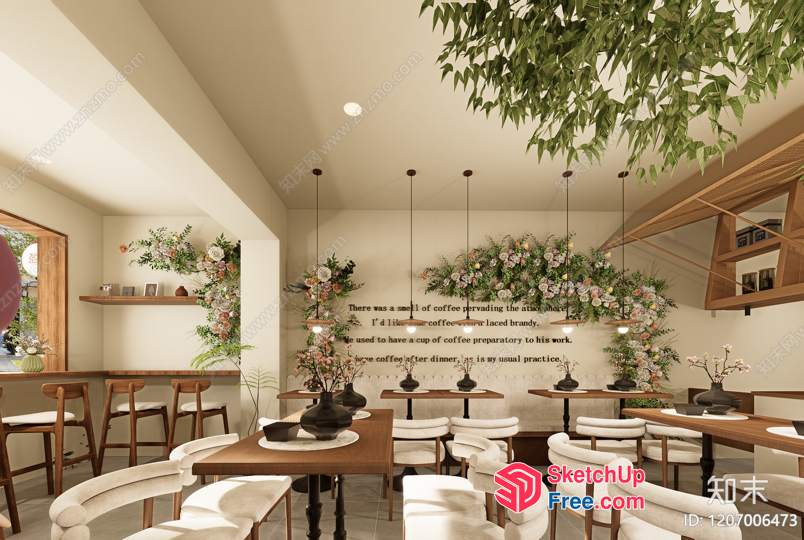 Elegant Minimalist Japanese Style Coffee Shop Interior 3D SketchUp File