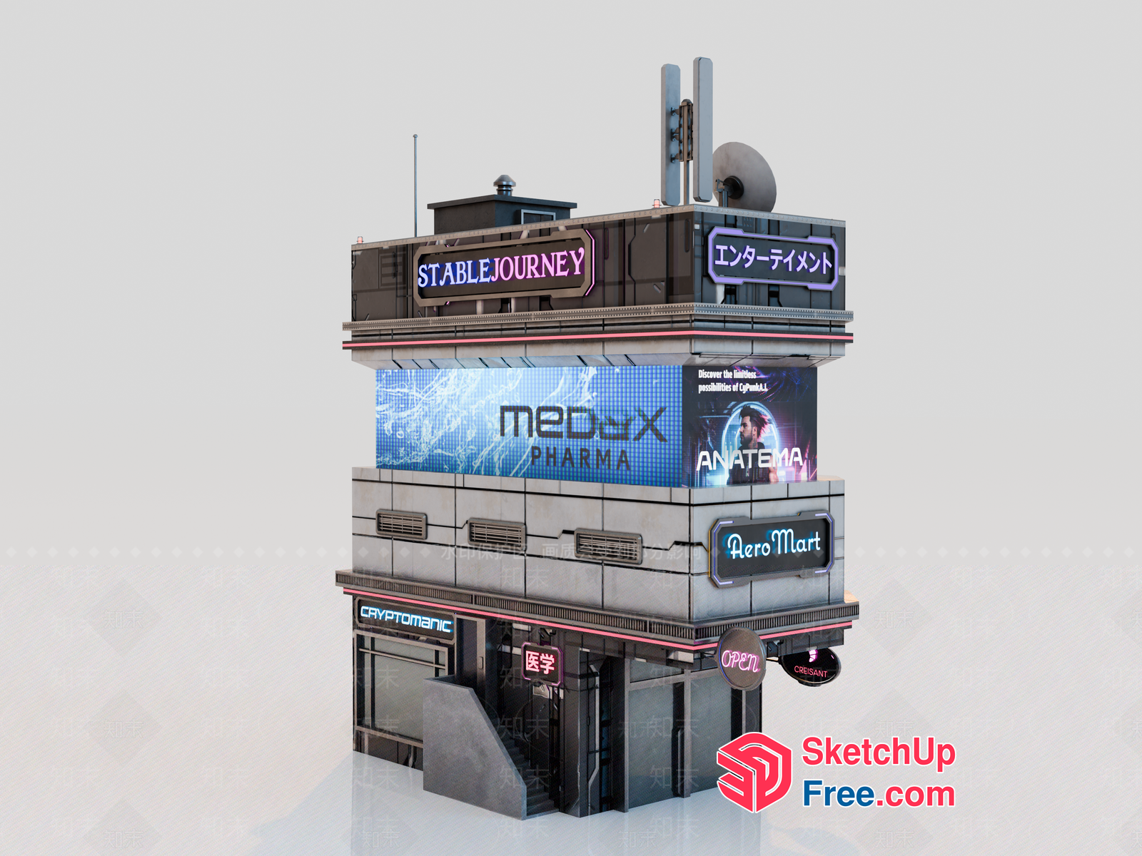 Futuristic Commercial Street Building 3D SketchUp File