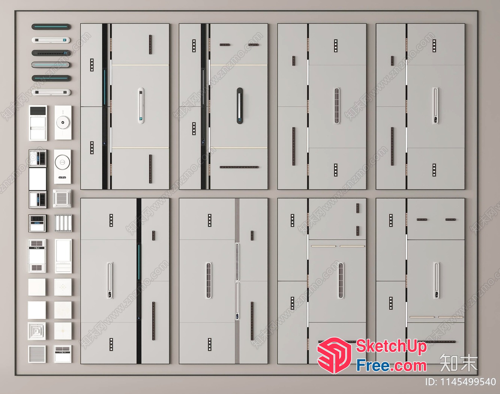 Modern Minimalist Grey Cabinet Hardware Collection 3D SketchUp File
