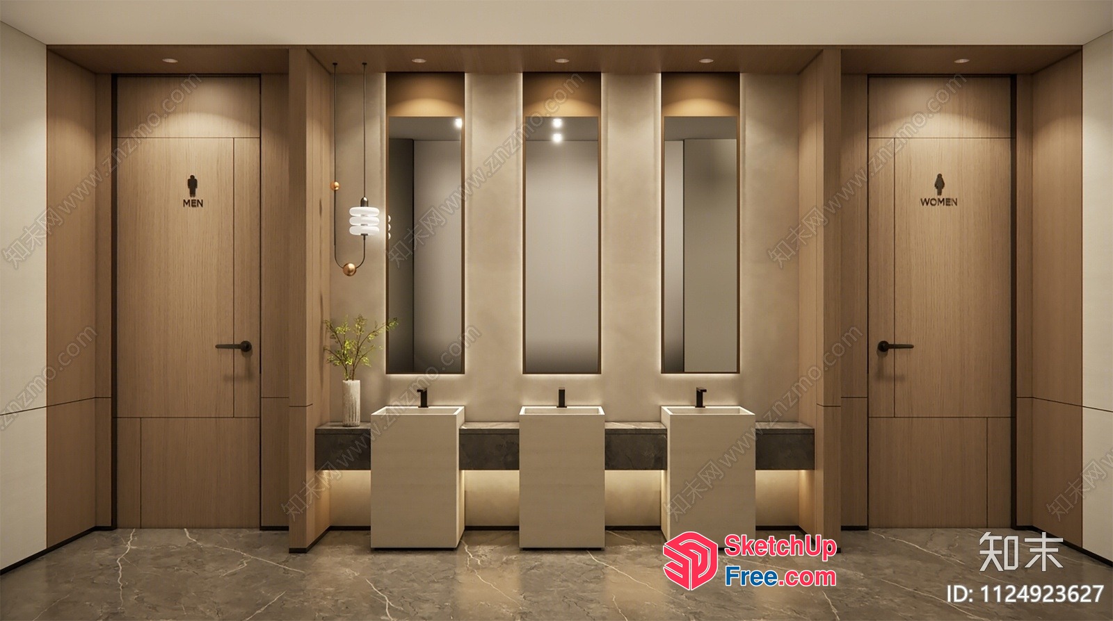 Modern Bathroom With Four Sinks And Separate Men'S And Women'S Areas 3D SketchUp File