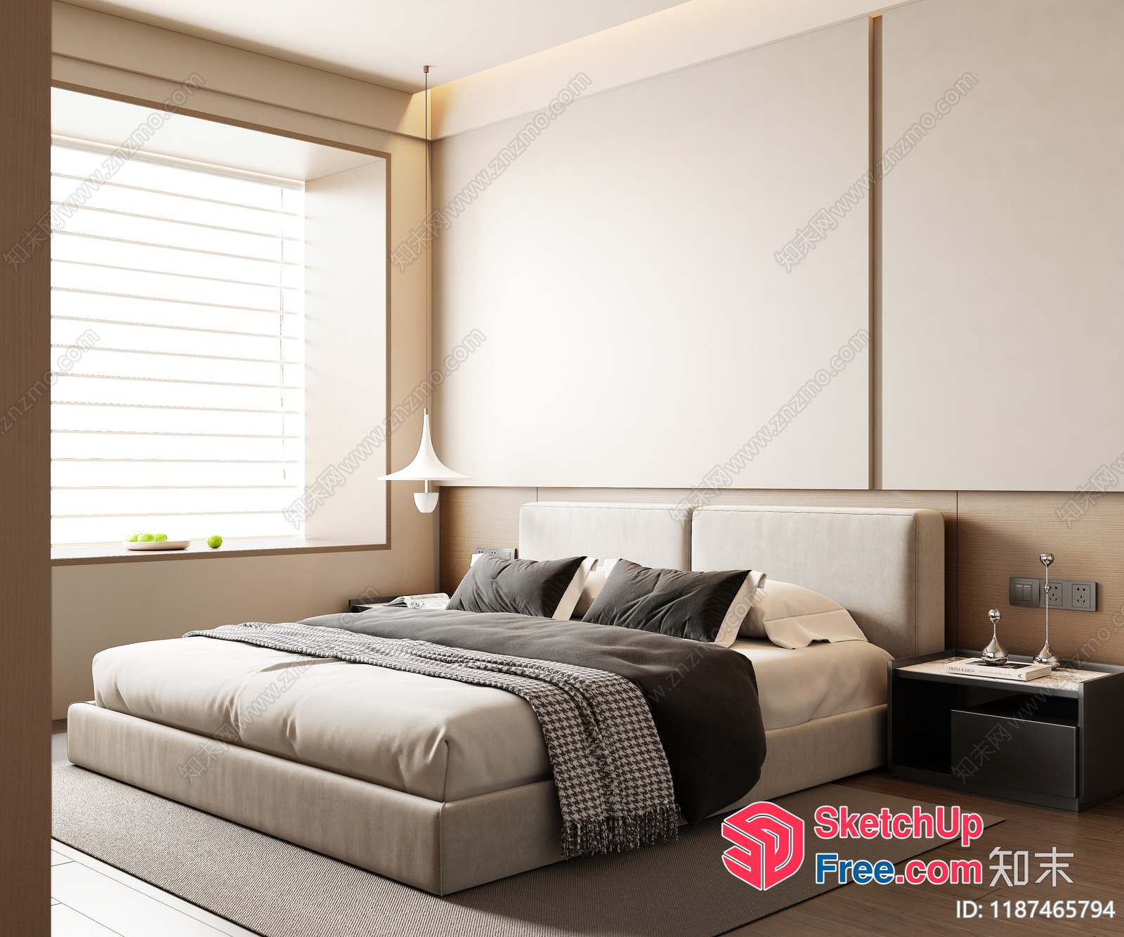 Minimalist Japanese Style Bedroom With Creamy Accent 3D SketchUp File