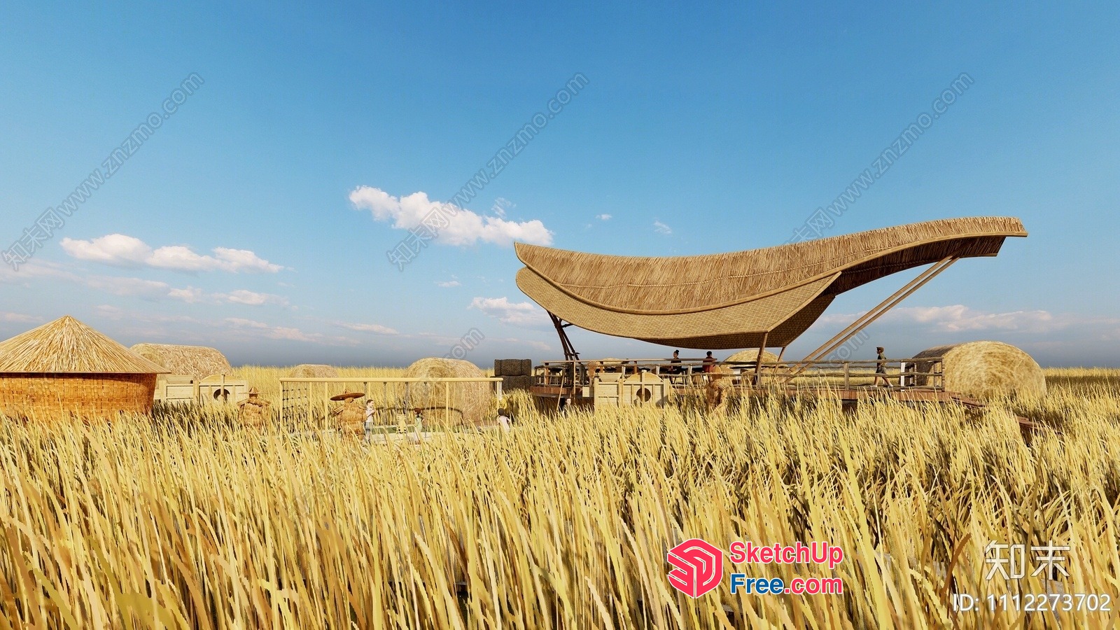 Traditional Asian Village With Thatched Roof Architecture 3D SketchUp File