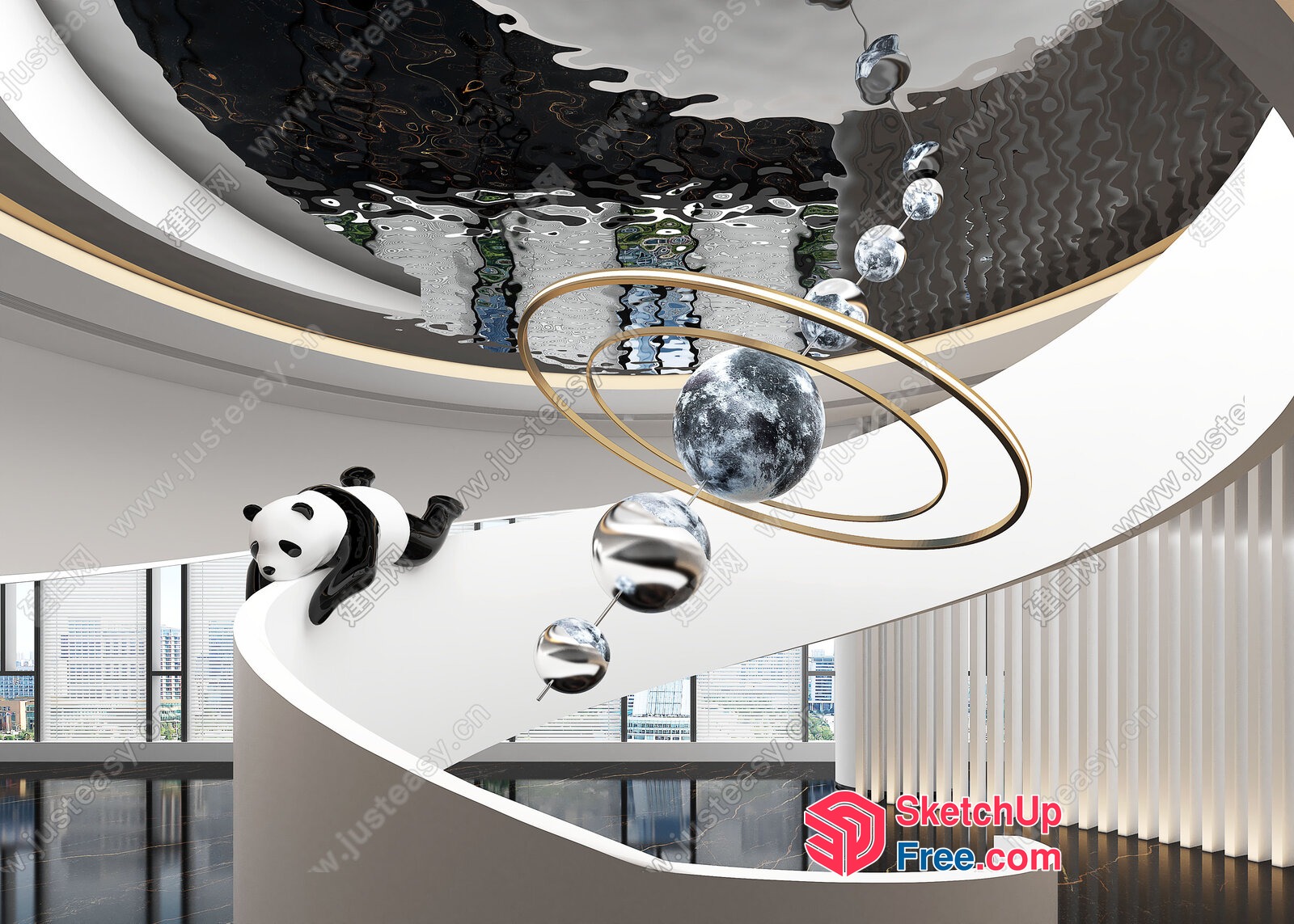 Curved Staircase With Panda And Celestial Decor 3D SketchUp File
