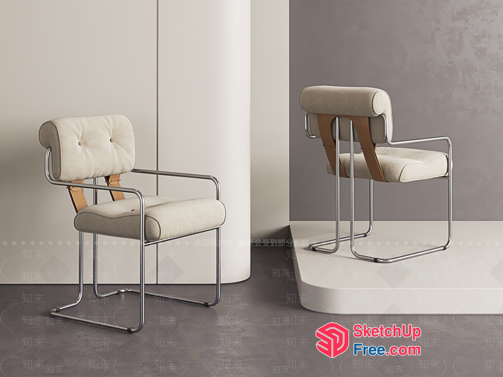 Modern Minimalist Creamy Style Armchair 3D SketchUp File