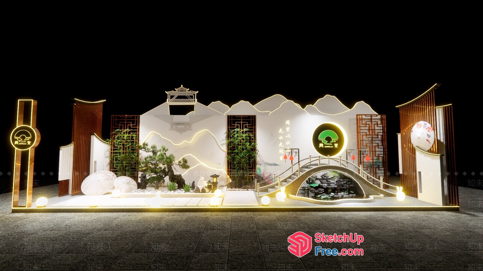 Chinese-Inspired Architectural Display 3D SketchUp File