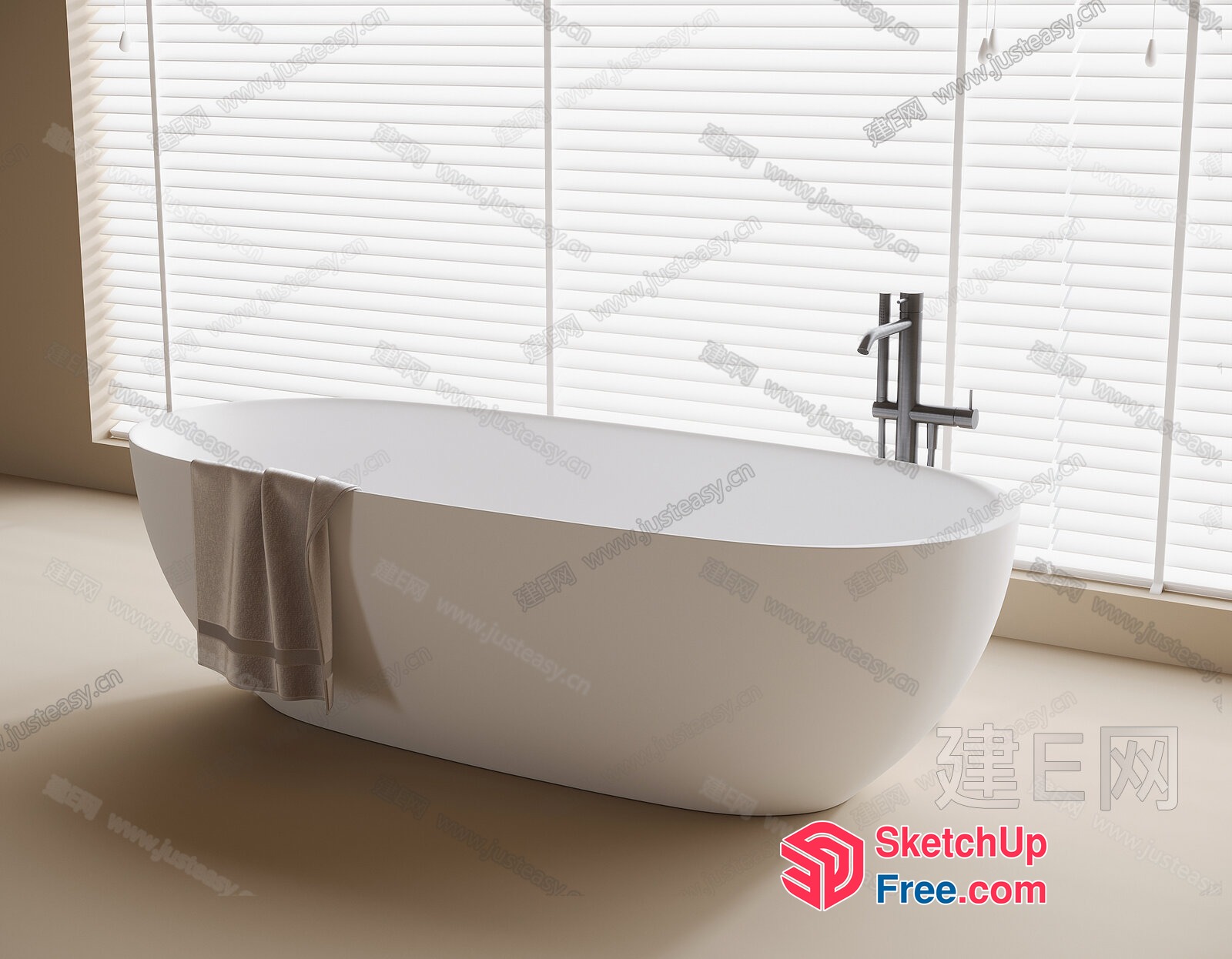Elegant White Bathtub With Silver Faucet 3D SketchUp File