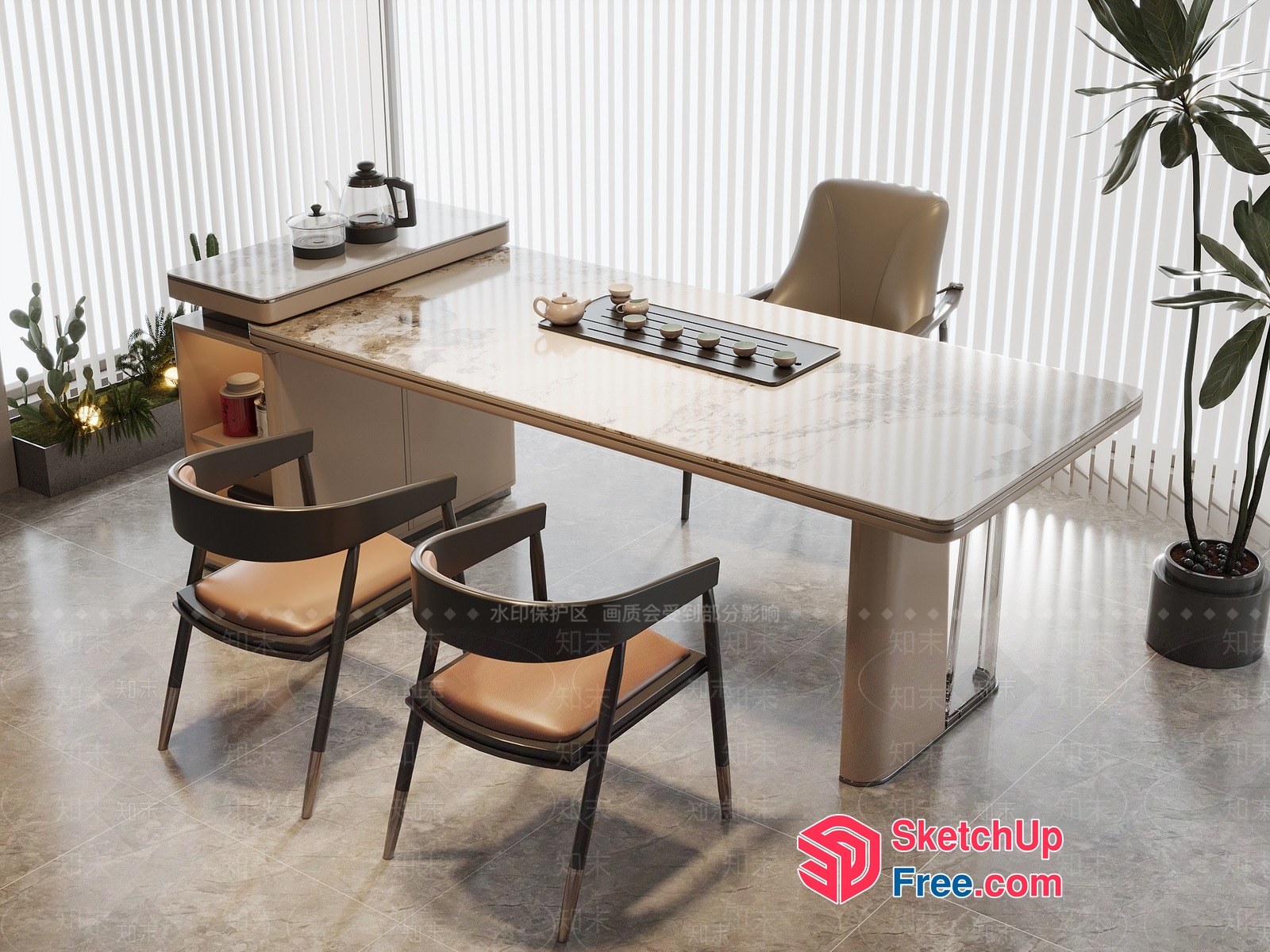 Modern Office Furniture With Elegant Table And Chairs 3D SketchUp File