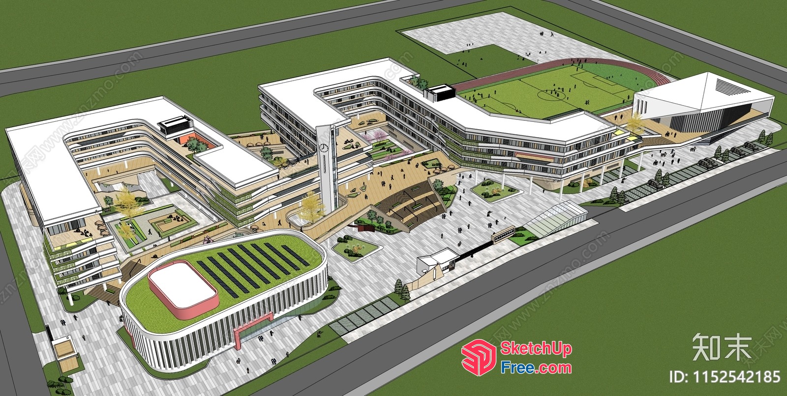 Aerial View Of A Modern Office Building With A Large Courtyard 3D SketchUp File
