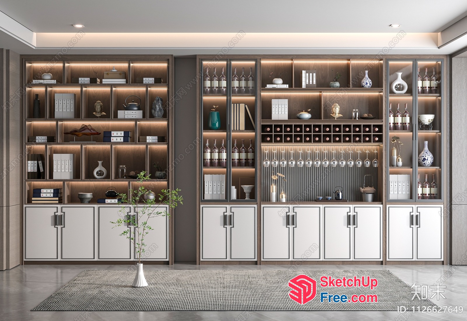 Modern Minimalist Wine Cabinet And Bookshelf 3D SketchUp File