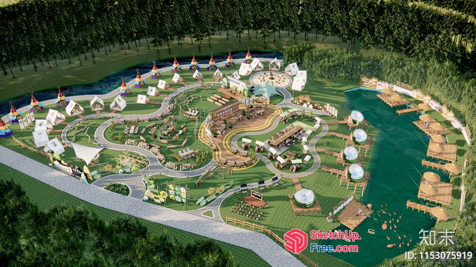 Aerial View Of A Vibrant Outdoor Event Venue 3D SketchUp File