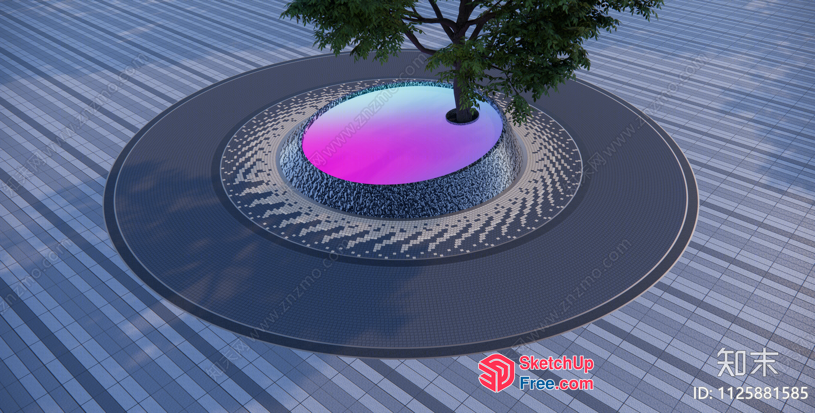 Tree-Centric Circular Decorative Area 3D SketchUp File
