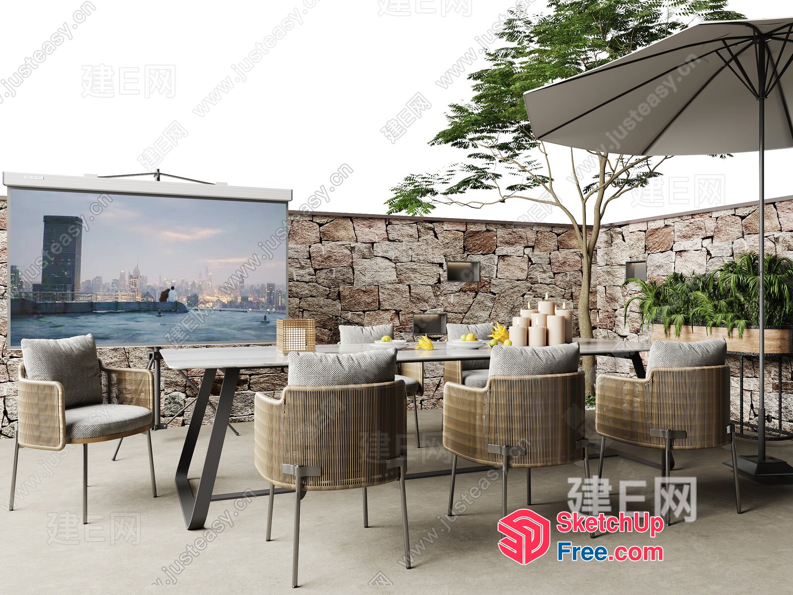 Outdoor Dining Area With City View 3D SketchUp File